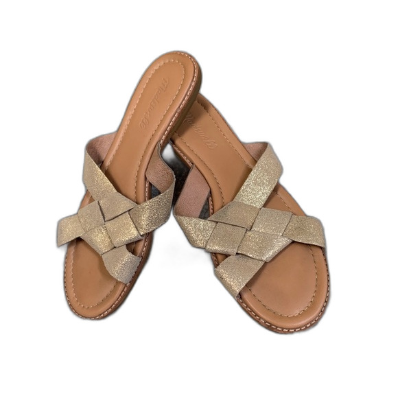 Madewell Gold Metallic Woven Leather Strap Flat Slip-on Sandals Size 8 - Picture 1 of 6